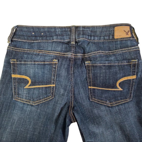 American Eagle Jeans Women 8 31x25 Artist Crop Stretch Low Rise Dark Blue Denim - Picture 6 of 13